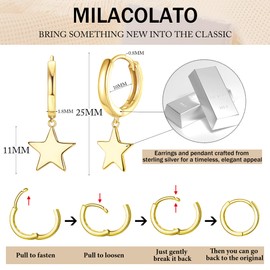 Milacolato Hoop Earrings with Pendant Gold Silver 925 Hypoallergenic Huggie Hoop Earrings Hanging with Star/Heart/Coin/Snake Pendant Drop Earrings Women, Sterling Silver