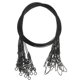 PATIKIL Fishing Wire Leader Line 125LB 21 Inch, 15Pcs Steel Heavy Saltwater Fishing Leader Line High Strength with Rolling Swivel and Snap, Black