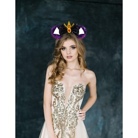 WW-WONDERFULWORLD Shiny Mouse Ears Headbands With Grey Bows & Crown & Sequin, for Evil Queen Costume Cosplay Glitter Party, Purple; 5XE