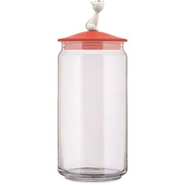 Alessi AMMI22 RO MiòJar Jar for cat food in glass with lid in thermoplastic resin, Red Orange.