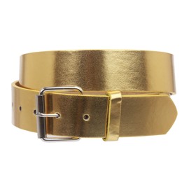 1 1/2" (38mm) Snap On Plain Leather Jean Belt With Roller Buckle, Gold | xs (26-28" waist)