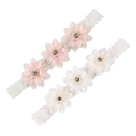 Pack of 2 Baby Headbands, Flower Headband, Girls Satin Ribbon, Elastic Headband, Baby Girls' Hair Band, with Grosgrain Ribbon, for Gifts and Parties
