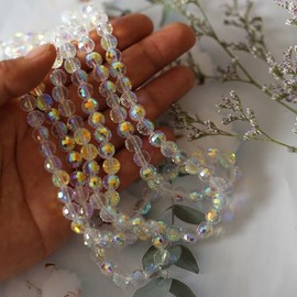 HERZONE Approx. 205 x Crystal Glass Beads AB Colourful Size 8 mm Craft Beads for Threading, Rondelle Glass Beads for DIY Jewellery Making Bracelets Necklace Crafts (B-ab Colour)