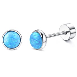 JeryWe G23 Titanium Opal Stud Earrings for Women Girls Implant Grade Opal Small Round Gift Jewellery Hypoallergenic Earrings for Sensitive Ears, Titanium, Opal