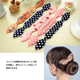 Doyime Bun Hair Maker, Bun Hair Arrangement, Set of 6, Bun Goods, Hair Ribbon, Hair Accessory, Bow, Hair Clip, Girls, Cute, Dotted Pattern, Flower Pattern, Lip Pattern, Hair Ornament, Easy to Use, Women's, Adults, High School Students, Colors 2.0 x 1.2 i
