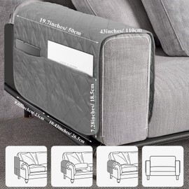 NiCola Sofa Arm Rest Cover 1pc Armchair Arm Covers with Pockets, Anti-Slip Armrest Chair Covers, Washable Polyester Spandex Recliner Chair Armrest Covers for Sofa Couch, Armchair (Grey)