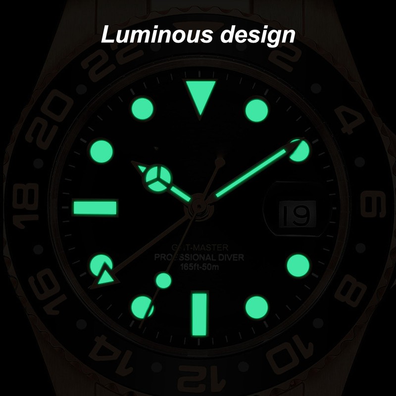 Men Field Watch Mineral Glass 50M Waterproof Silicone Strap Luminous