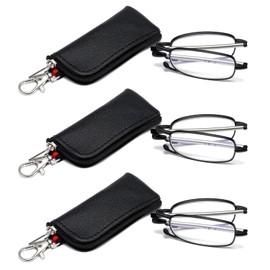 OWTXIS 3 Pack Folding Reading Glasses for Men Women, Keychain Compact Readers Blue Light Portable Pocket Eyeglasses (Black, +1.00)