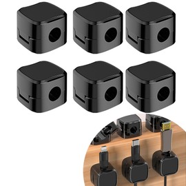6 Pack Magnetic Cable Clips, Under Desk Cable Cord Organizer Holder Hide Phone Charging Cable Management, Adhesive Wire Keeper Organizer for Home Office Desk Phone Car Wall Desktop Nightstand White