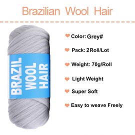 Mscat 2 Roll Grey Brazilian Wool Hair for Braids 2 Pcs Acrylic Hand Knitting Hair Yarn for Black Women Faux Locs Crochet Hair Jumbo Senegalese Twist Synthetic Braiding Hair Extensions grey#