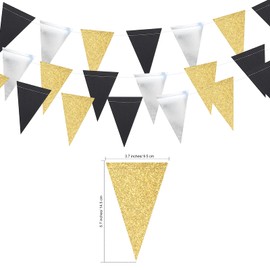 Banderines con bandera triangular, paquete de 3 banderas MerryNine de 30 pies estilo clásico para bodas, baby shower, eventos y fiestas, suministros de 78 banderas (bandera triangular, negro, plateado