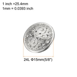 HARFINGTON 30pcs 24L Metal Round Hollow Sewing Buttons 15mm 5/8" Zinc Alloy Clothes Craft Replacement Button for Men Women Coat Uniform Shirt Suit, Silver Tone