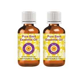 Deve Herbes Pure Basil Essential Oil (Ocimum basilicum) Steam Distilled (Pack of Two) 100ml X 2 (6.76 oz)
