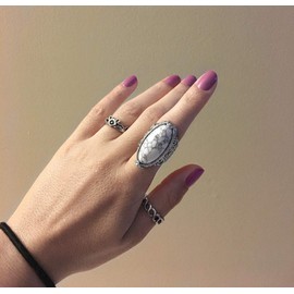 LadayPoa Women's Oval Alloy Large Two Cubic Zircon Ring White Size 6