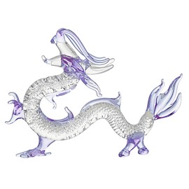 LONGWIN Crystal Dragon Statue Hand Blown Glass Dragon Figurines Chinese Dragon Decoration for Home Lucky Feng Shui Decor 5.5 Inch