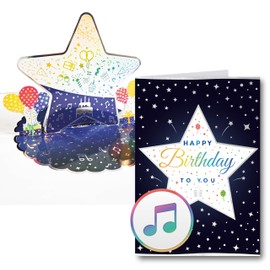3D Pop Up Music Card with Happy Birthday Melody - Elegant Greeting Card with Gloss Foil Coating & Exquisite Silver Print
