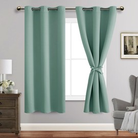 JIUZHEN Blackout Curtains with Tiebacks for Bedroom, Light Blocking and Noise Reducing Grommet Window Curtains for Living Room, Set of 2 Panels, 42 x 63 Inch Length, Light Sage