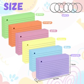 Lined Index Cards, 600 Pieces, A7, Index Cards Lined with 6 Metal Rings for English Vocabulary, Formulas Notes Office, School, Home, Study Recording