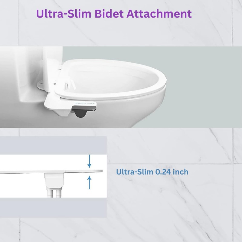 Ultra-Thin Bidet Attachment for Toilet with Non-Electric Self-Cleaning Water Pressure