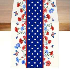 Arquiel 4Th of July Independence Day Table Runner, Patriotic Floral Washable Polyester Table Decoration 13 × 72 Inch for Home Kitchen Dining Farmhouse Room Party Decor