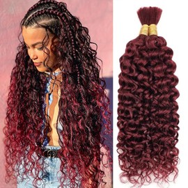 Burgundy Human Braiding Hair 28 Inch 100G 2 Bundles Deep Curly Bulk Human Hair for Braiding Water Wave Human Hair for Boho Braids Wet and Wavy Hair Extensions 99J Burgundy No Weft Micro Braiding Hair