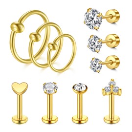 MODRSA 16G Clear Acrylic Surgical Steel Lip Piercing Stud Labret Piercing Tragus Helix Piercing Bioflex Lip Retainer Conch Piercing Stud Earrings, Stainless Steel