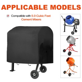 Concrete Mixer Cover Outdoor, Dust Cover for 5.0 Cubic Feet Cement Mixers, Made of Heavy-Duty 600D Oxford, All Weather Cement Mixer Covers