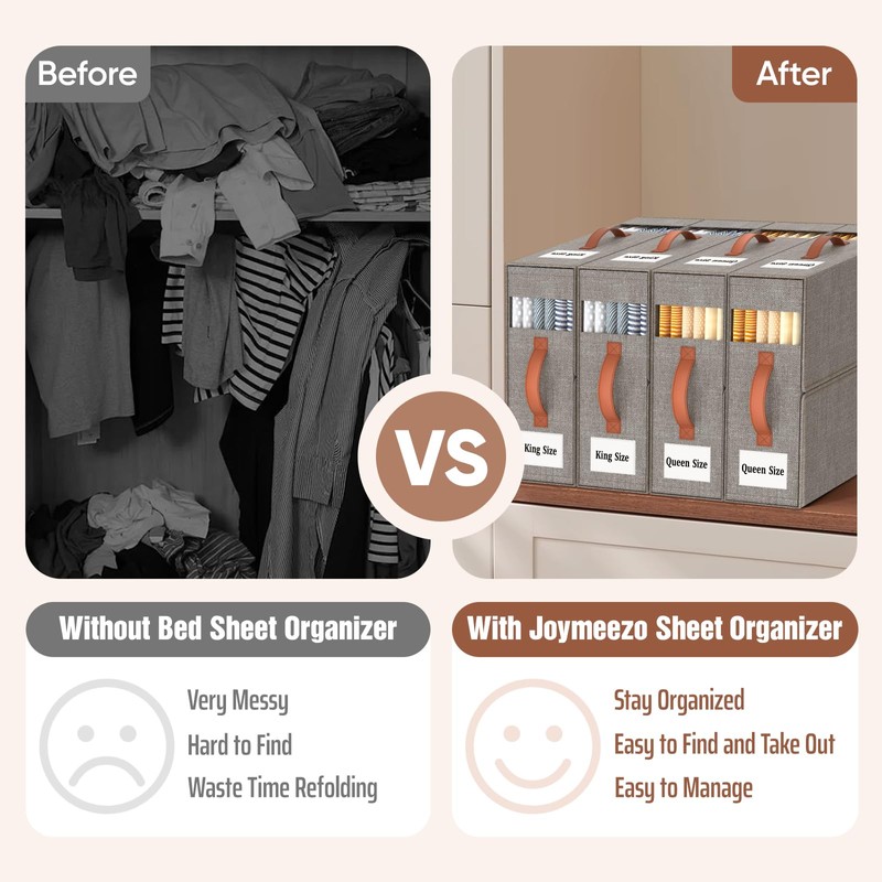 Joymeezo 6 Pack Bed Sheet Organizers and Storage(King &Queen Size)