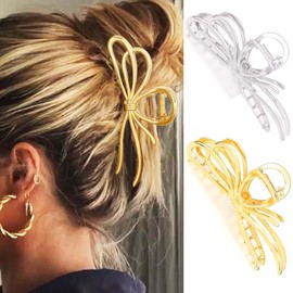 Reaky Haarklammer mit Schleife, goldfarben, Metall, große Haarklammern, Schleife, Haarschmuck für Frauen und Mädchen (2 Stück)