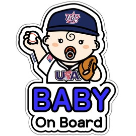 GEEKBEAR Baby on Board Sticker for Cars (17. Baseball Boy) – Cartoon Style Design as a Car Accessory - Reflective, Weather-Resistant and Eye-Catching