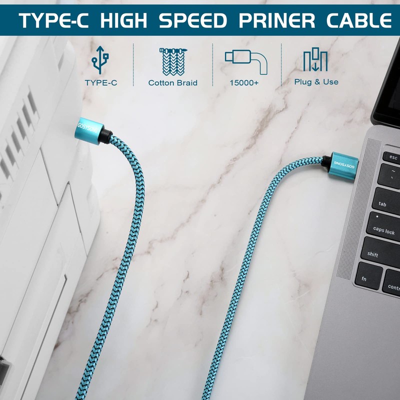 20ft USB C to USB B Printer Cord - High