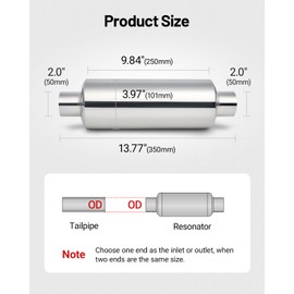 EVIL ENERGY 2" Resonator Muffler Stainless Steel (2.0 inch Inlet/Outlet, 13.8" Length)