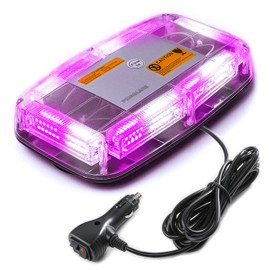 PKINGLAKE 72LED Roof Top Emergency Strobe Beacon Lights, 12-24V High Visibility Safety Warning Mini LED Strobe Light bar with Magnetic Base for Snow Plow, Funeral Escort, Truck, Vehicle (Purple/White)