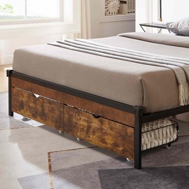 FRITHJILL Under Bed Storage Drawer with Wheels, Metal & MDF - Brown & Black, Set of 2, Fits Queen Bed - 28.3"x15.7"x7.7", Black+Brown
