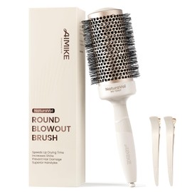 AIMIKE NaturaVol Round Brush for Blow-Drying, Large Round Hair Brush, for Blow-Drying & Styling, for More Volume and Smoothness, with 2 Clips (53 mm Barrel, 73 mm with Bristles)