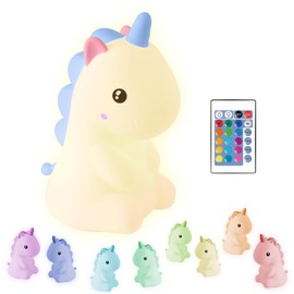 Einhorn - Nachtlicht Kinder - Schlafzimmer - USB-C Wiederaufladbar mit Fernbedienung - Mehrfarbig und warmes Licht - Geschenk Neugeborenes - Weiche Silcone - Timer Regenbogenlichter - Hellblau