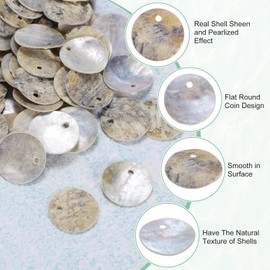 M METERXITY 80-Pack Flat Round Shell Coin Drop Charm Beads, 15mm Flat Shell Beads with Hole for Jewelry Making/Necklace/Earring/Craft [Natural Color]