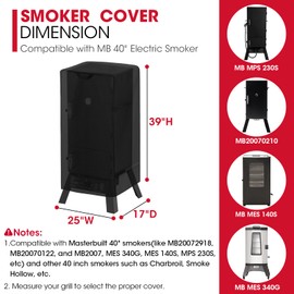 Unicook Electric Smoker Cover for Masterbuilt 40 Inch Smokers, Outdoor Vertical Digital BBQ Cover, Unique Waterproof Vinyl Exterior with Polyester Lining, 25" W x 17" D x 39" H