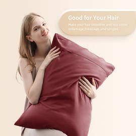 Queen Pillowcases, Cooling Viscose from Bamboo Pillow Covers with Envelope Closure, Soft Moisture-Wicking for Hot Sleepers, Hair and Skin-Friendly, Burgundy, 2 Pack