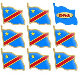 12/Pcs Congo Flag Lapel Pins Bulk - Metal DR Congo Kinshasa DRC National Lapel Pin Brooch Badge Souvenir for Men Women Clothes Bags Hats