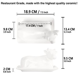 jinsongdafa Butter Dish With Lid For Countertop, Porcelain Butter Holder with Milk statue Lid, Butter Container Perfect for East and West Coast Butter, Durable & Sturdy Butter Keeper 7.5 Inch