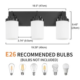 GZBEINI 19" Black Vanity Light for Bathroom,3-Light Bathroom Light Fixtures Over Mirror,Black Vanity Lighting Fixtures with Milk White Glass Shade, Wall Sconces for Bathroom Kitchen Sink,UL Listed