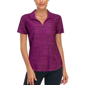 LURANEE Athletic Shirts Women, Plus Size Loose Quick Dry Polo Shirts Casual Trendy Tunic Workout Tops Short Sleeve Sports Training Gym Wear Lightweight Cool Polyester Yoga Tshirts Purple XL