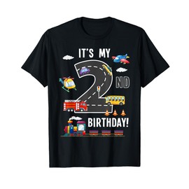 Its My 2nd Birthday Boy 2 Bday Train Car Fire Truck Airplane T-Shirt