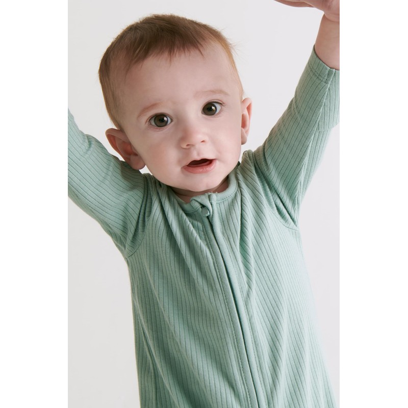 MORI Baby Unisex Pajamas in Ribbed Mint with Two Way