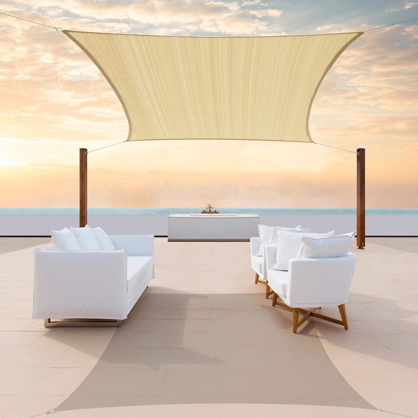 ColourTree 8' x 16' Beige Rectangle Sun Shade Sail CTAPS10 Canopy Fabric Cloth Screen, Water Permeable & UV Resistant, Heavy Duty, Carport Patio Outdoor - (We Customize Size)