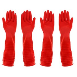 2 Pairs Heavy Duty Rubber Gloves with Extra Long Cuffs, Durable Kitchen Gloves with Non-slip Grip, Car Washing Gloves Suitable for Dish washing, Household Cleaning, Gardening, Size M