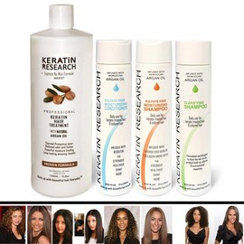 KERATIN RESEARCH Brazilian Keratin Hair Treatment Straightening Complex Blowout LONG Lasting Keratin Treatment with Argan Oil Straightening Smoothing Professional Results Keratina Brasilera Haircare - Size: 4pc 1000ml Keratin Hair Treatment Best Value Se