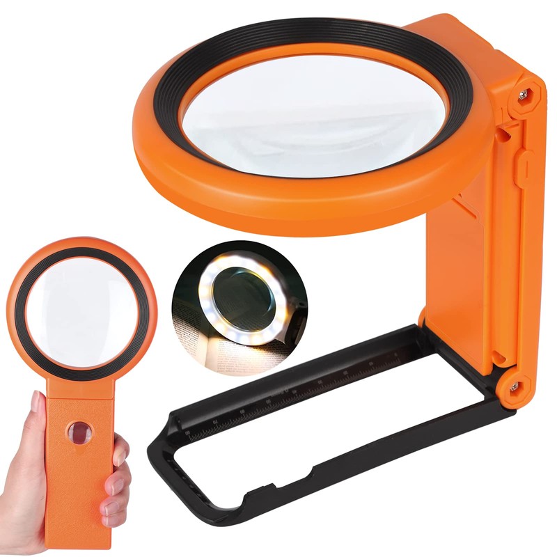 Magnifying Glass with Light and Stand, Foldable Handheld Magnifying Glass