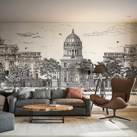 HueBurst Black and White European Street Scene Wallpaper Peel and Stick Hand Painted Retro European Building Wall Mural Decoration for Living Room Bedroom Offices(139"X 110")